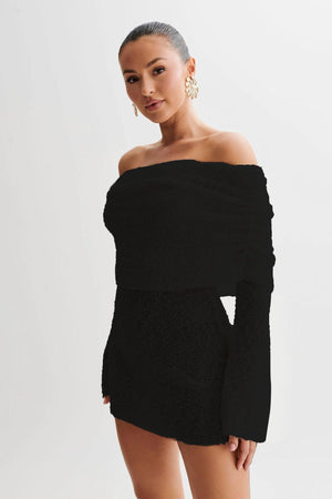 Women’s Off - Shoulder Short Dress – Hollow - Out, Long Sleeve - MRC STOREDressMy StoreWomen’s Off Shoulder Hollow Out Short Dress – Stylish Long Sleeved sequin Mini Skirt - MRC STOREMRC STORECJLY225983412LOBlackL