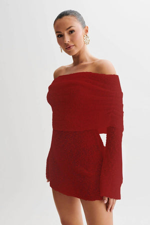 Women’s Off - Shoulder Short Dress – Hollow - Out, Long Sleeve - MRC STOREDressMy StoreWomen’s Off Shoulder Hollow Out Short Dress – Stylish Long Sleeved sequin Mini Skirt - MRC STOREMRC STORECJLY225983415OLRedL
