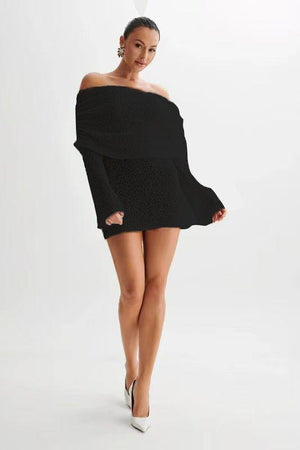 Women’s Off - Shoulder Short Dress – Hollow - Out, Long Sleeve - MRC STOREDressMy StoreWomen’s Off Shoulder Hollow Out Short Dress – Stylish Long Sleeved sequin Mini Skirt - MRC STOREMRC STORECJLY225983415OLRedL