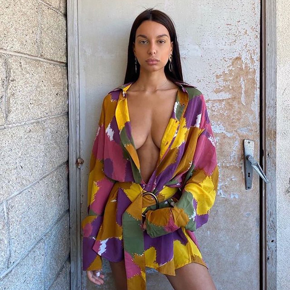 Women’s Shirt Dress - Printed V - Neck Long - MRC STOREDressMy StoreWomen’s Shirt Dress - Printed V - Neck Long My Store MRC STORECJLY134309403CXPicture colorL