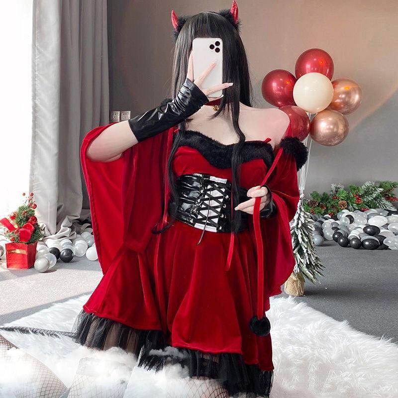 Halloween Witch Tabard Costume - Velvet 4 - Piece Set with Cloak, Belt, Gloves & Dress - MRC STOREHalloweenMy StoreHalloween Witch Tabard Costume - Velvet 4 - Piece Set with Cloak, Belt, Gloves & Dress - MRC STOREMRC STORECJTZ135368303CXRedL