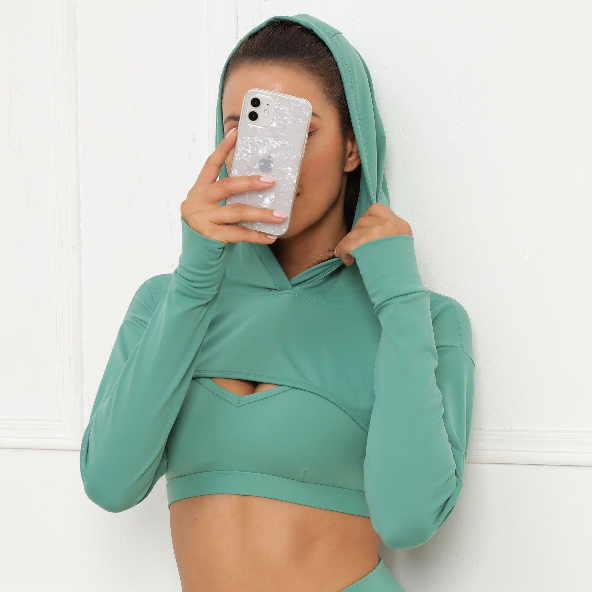 Hooded Yoga Long Sleeve Top – Cotton Blend - MRC STOREHoodieMy StoreLong Sleeve Yoga Top Hooded - Cotton Blend Activewear for Women in Vibrant Colors - MRC STOREMRC STORECJWY136691104DWGreenL