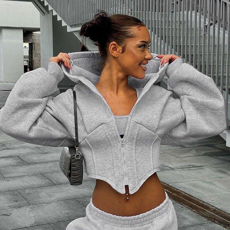 Long Sleeve Zipper Hooded Cardigan - Ultra Short Casual Top - MRC STOREHoodieMy StoreLong Sleeve Zipper Hooded Cardigan - Ultra Short Casual Top - MRC STOREMRC STORECJMY222321703CXGrayL