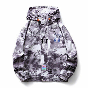 Men's fall and winter hooded jacket with splash-ink bear print, blue color, and cozy design from My Store.