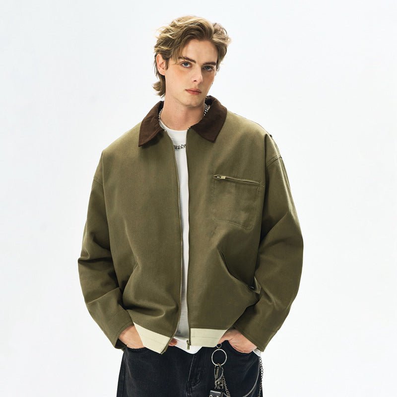 Men’s Contrast Color Washed Polo Collar Jacket - MRC STOREJacketsMy StoreMen’s Contrast Color Washed Polo Collar Jacket - Loose Fit Cotton Long Sleeve My Store MRC STORECJXZ245718811KPDeep Khaki2XL