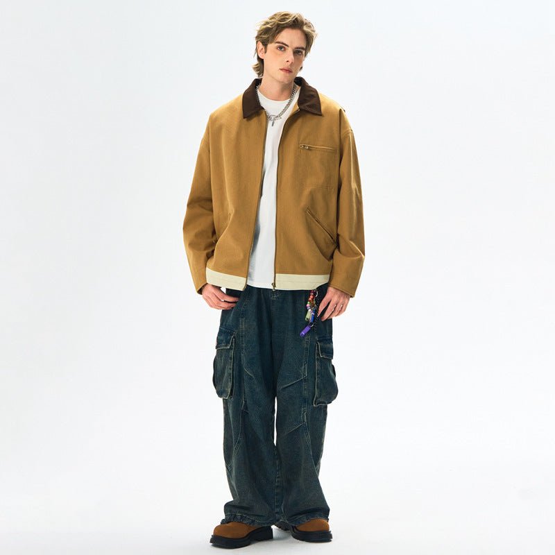 Men’s Contrast Color Washed Polo Collar Jacket - MRC STOREJacketsMy StoreMen’s Contrast Color Washed Polo Collar Jacket - Loose Fit Cotton Long Sleeve My Store MRC STORECJXZ245718811KPDeep Khaki2XL