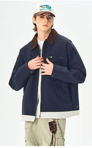 Men’s Contrast Color Washed Polo Collar Jacket - MRC STOREJacketsMy StoreMen’s Contrast Color Washed Polo Collar Jacket - Loose Fit Cotton Long Sleeve My Store MRC STORECJXZ245718817QJOlive2XL
