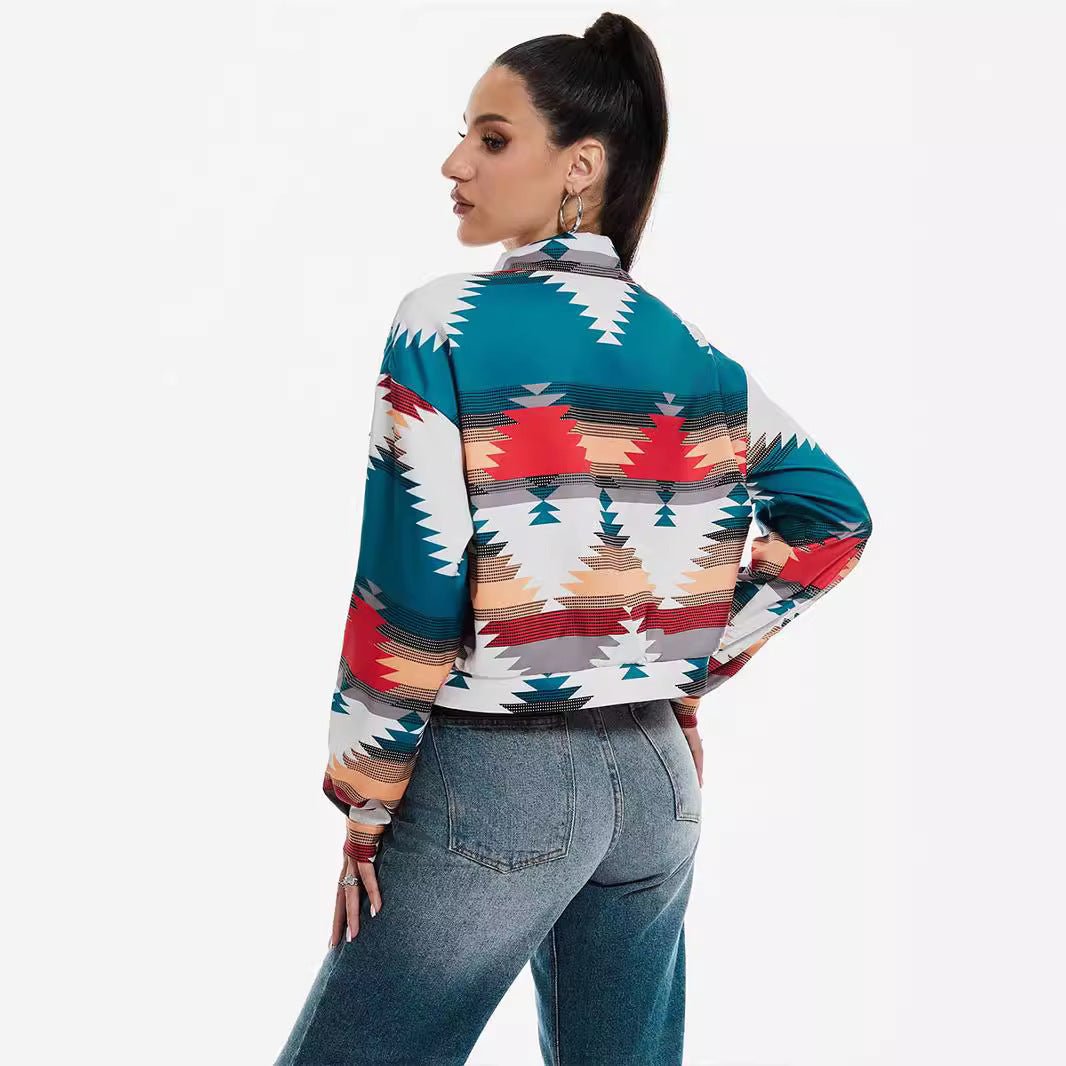 Women’s Color Block Printed Crop Top - MRC STOREJacketsMy StoreWomen’s Color Block Printed Crop Top My Store MRC STORECJYD247204403CXSapphire BlueL
