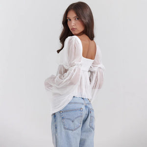Women’s Sweet Sheer Long Sleeve Top - Square Collar Chiffon Cardigan - MRC STORELong SleeveMy StoreWomen’s Sweet Sheer Long Sleeve Top - Square Collar Chiffon CardiganMRC STORECJQB229172703CXWhiteL