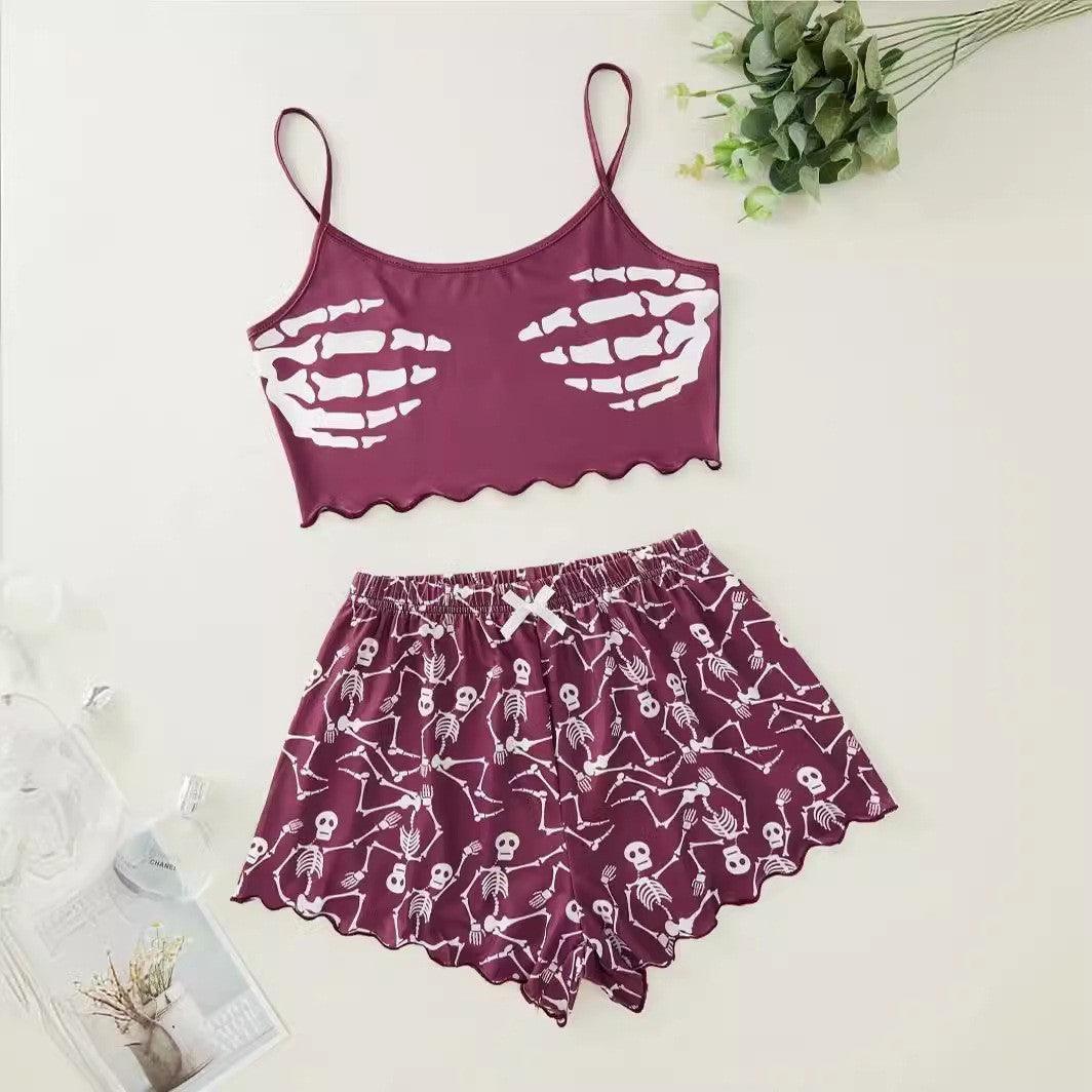Halloween Pumpkin Print Sleeveless Sling Top and Shorts Pajama Set - MRC STOREsetMy StoreHalloween Pumpkin Print Sleeveless Sling Top and Shorts Pajama Set - MRC STOREMRC STORECJYD215179431EV9443 PurpleL
