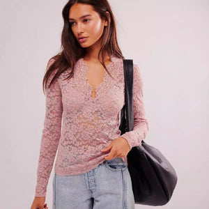 Hollow Lace Long - Sleeve V - Neck Top – Elegant Polyester Shirt for Women - MRC STOREshirtMy StoreHollow Lace Long - Sleeve V - Neck Top – Elegant Polyester Shirt for Women - MRC STOREMRC STORECJQB229328507GTPinkL