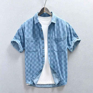 Men's Plaid Casual Denim Shirt - MRC STOREshirtMy StoreMen's Plaid Casual Denim ShirtMRC STORECJDS199371702BYLight BlueL