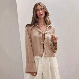 Women’s Bowknot Lace - Up Cardigan Shirt - MRC STOREshirtMy StoreWomen’s Bowknot Lace - Up Cardigan Shirt My Store MRC STORECJYD249264704DWKhakiL