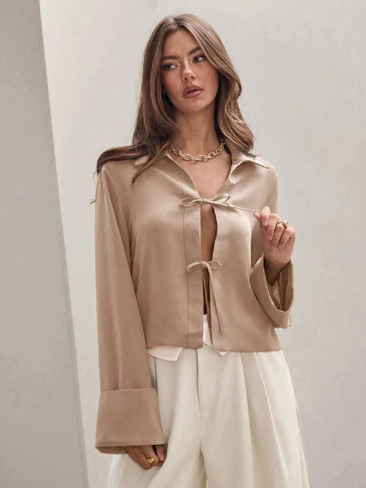 Women’s Bowknot Lace - Up Cardigan Shirt - MRC STOREshirtMy StoreWomen’s Bowknot Lace - Up Cardigan Shirt My Store 35.00MRC STORECJYD249264704DWKhakiL