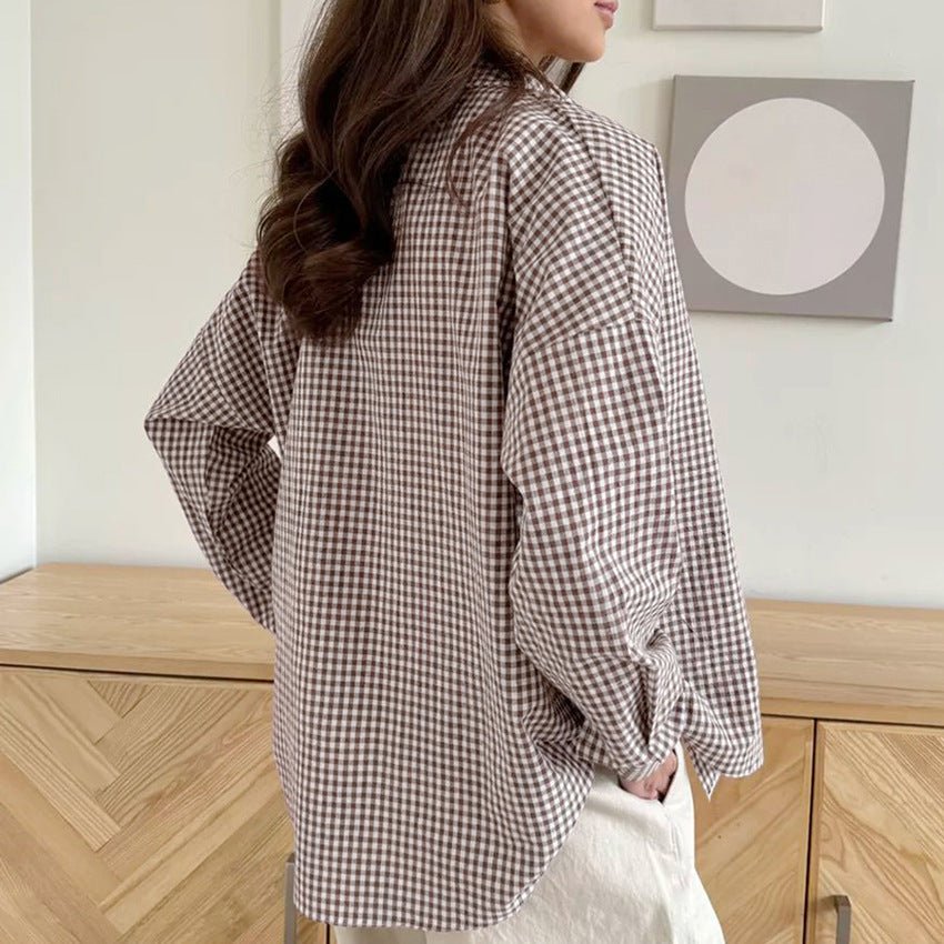 Plaid Shirt - Loose Cotton Fit - MRC STOREshirtMy StorePerson wearing a checkered shirt in a room with wooden furniture and a painting on the wall.MRC STORECJYD210691303CXPlaidL