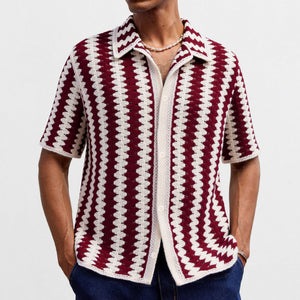 Men’s Knitwear Shirt - Vintage Stripe Hollow - MRC STOREshirtMy StoreMen’s Knitwear Shirt - Vintage Stripe Hollow My Store MRC STORECJDS241562104DWRed2XL