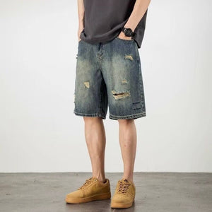 Denim Shorts - Retro Loose Hole Blue - MRC STOREShortsMy StoreMen’s Denim Shorts - Retro Loose Hole Blue My Store MRC STORECJYD240190405EV2XLBlue