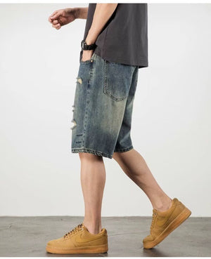 Denim Shorts - Retro Loose Hole Blue - MRC STOREShortsMy StoreMen’s Denim Shorts - Retro Loose Hole Blue My Store MRC STORECJYD240190405EV2XLBlue