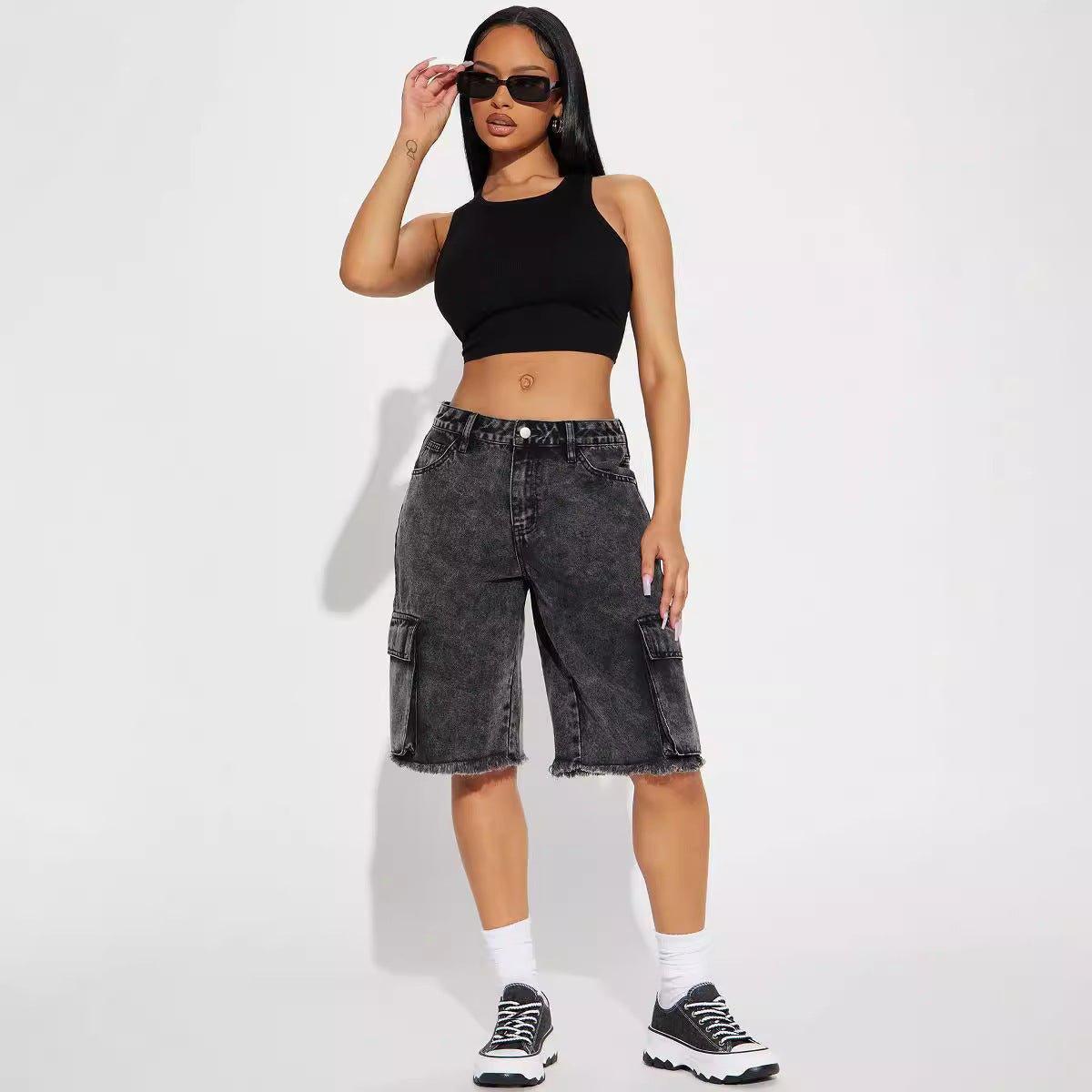 Frayed Hem Denim Shorts – Black Street Style - MRC STOREShortsMy StoreStreet Style Frayed Hem Denim Shorts – Black, Cropped & Straight - MRC STOREMRC STORECJNZ211165003CXBlackL