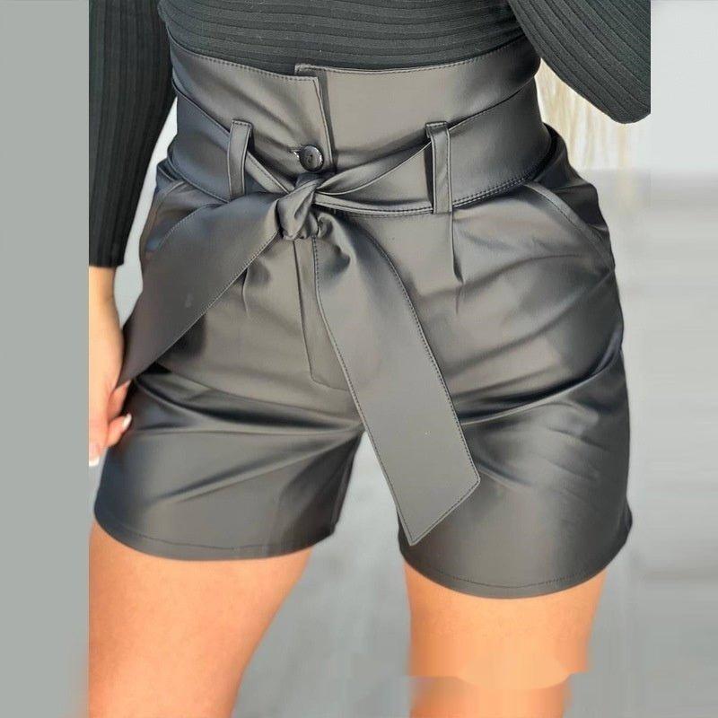 High Waist PU Shorts – Black Strap, Belted - MRC STOREShortsMy StoreHigh Waist Black Strap PU Shorts with Belt - Sleek and Stylish - MRC STOREMRC STORECJTZ212131703CXBlackL