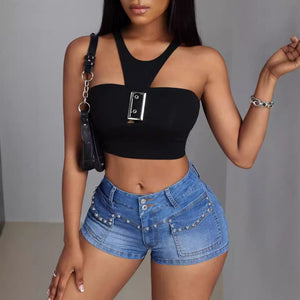Women’s Denim Shorts - Beaded Mid - Waist Blue - MRC STOREShortsMy StoreWomen’s Denim Shorts - Beaded Mid - Waist Blue My Store MRC STORECJNZ234396704DWBlueL
