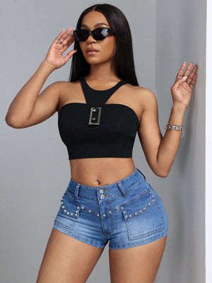 Women’s Denim Shorts - Beaded Mid - Waist Blue - MRC STOREShortsMy StoreWomen’s Denim Shorts - Beaded Mid - Waist Blue My Store MRC STORECJNZ234396704DWBlueL