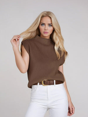 Apricot turtleneck vest sweater with an abstract pattern, stylish and cozy, made by My Store in the Sweaters & Hoodies category.