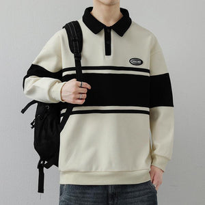 Men's Lapel Street Style Striped Pullover High - End Fashion Top - MRC STORESweaters & HoodiesMy StoreMen's Lapel Street Style Striped Pullover High - End Fashion Top - MRC STOREMRC STORECJWY200719402BYBeigeL