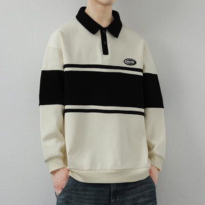 Men's Lapel Street Style Striped Pullover High - End Fashion Top - MRC STORESweaters & HoodiesMy StoreMen's Lapel Street Style Striped Pullover High - End Fashion Top - MRC STOREMRC STORECJWY200719407GTGrayL