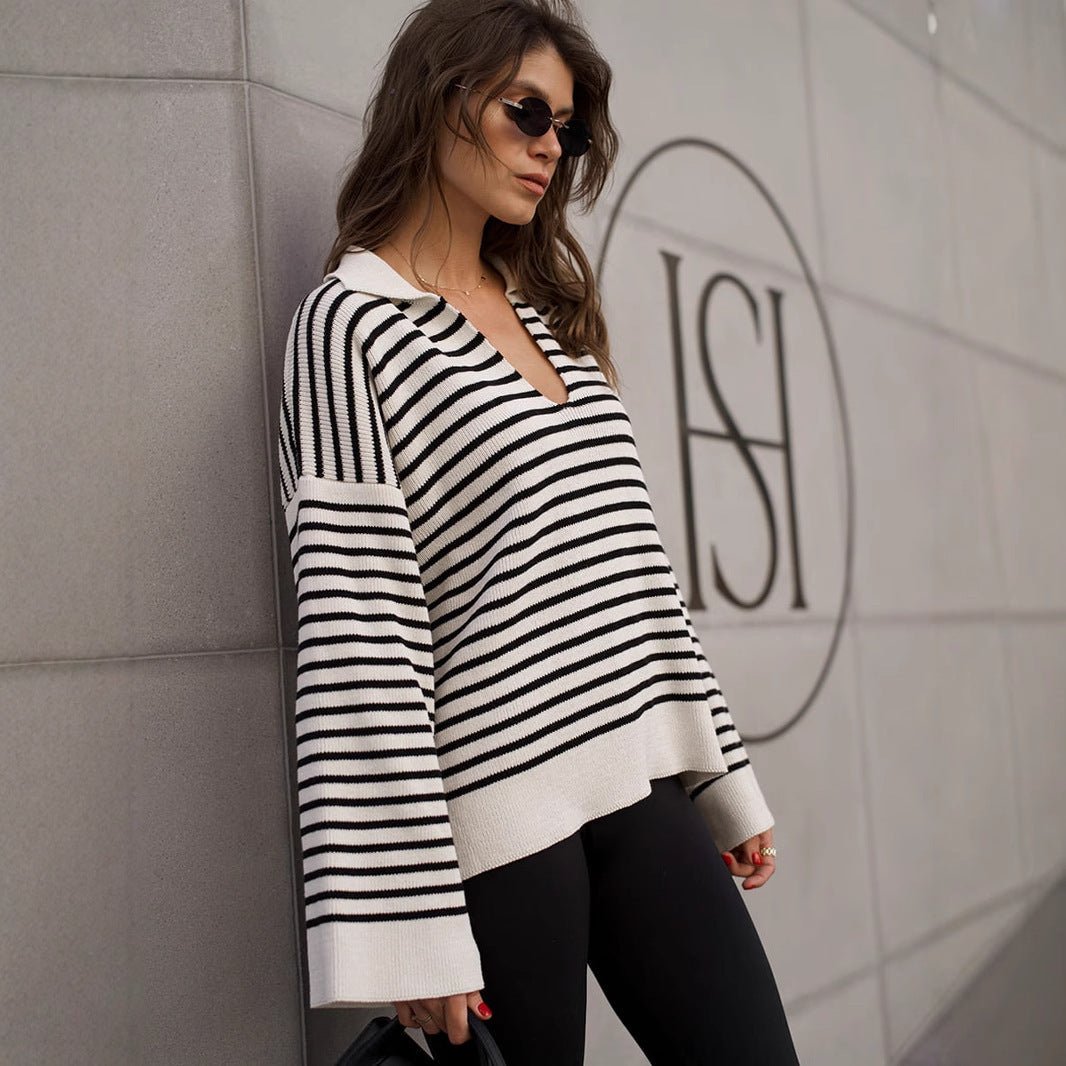 Women’s Striped Long Sleeve Sweater - MRC STORESweaters & HoodiesMy StoreWomen’s Striped Long Sleeve Sweater My Store MRC STORECJMY249044503CXBlackL