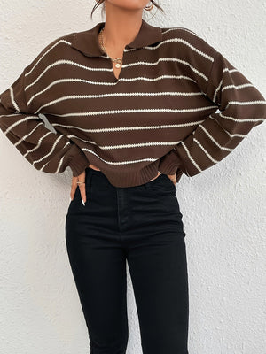 Knitted Sweater - Striped Loose Lapel - MRC STORESweaters & HoodiesMy StoreWomen’s Knitted Sweater - Striped Loose Lapel My Store MRC STORECJMY235556304DWBrownL