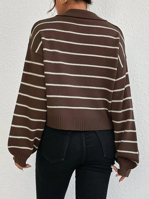 Knitted Sweater - Striped Loose Lapel - MRC STORESweaters & HoodiesMy StoreWomen’s Knitted Sweater - Striped Loose Lapel My Store MRC STORECJMY235556304DWBrownL