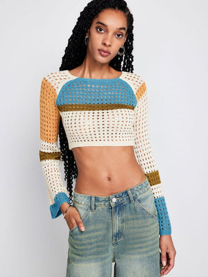 Hollow Knit Sweater – Contrast Color, Long Sleeve - MRC STORESweaters & HoodiesMy StoreContrasting Color Hollow Knit Sweater – Short Waist Long - Sleeved Women’s Fashion - MRC STOREMRC STORECJWY1780677-Yellow-LYellowL