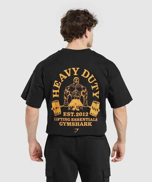Black loose sports T-shirt from My Store featuring a shark graphic on the back, made for comfortable active wear.