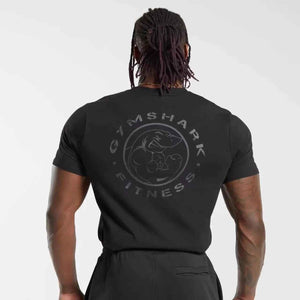 Black loose sports T-shirt from My Store with shark graphic on the back, made of lightweight, breathable fabric.