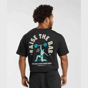 Black loose sports T-shirt from My Store, back view showing shark graphic design and relaxed fit for active wear.