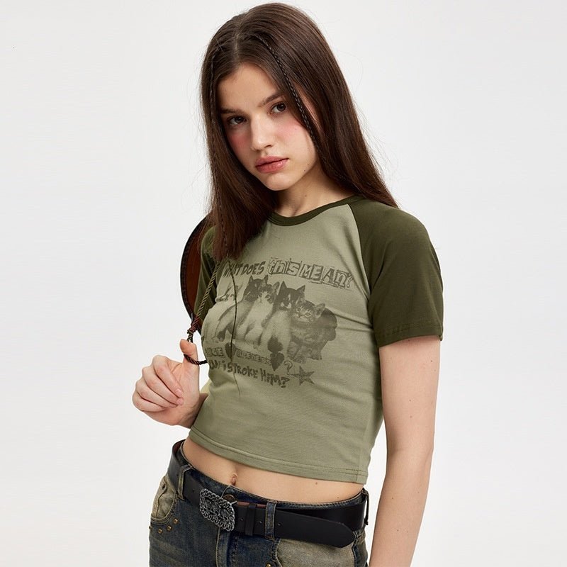 Cat T-Shirt Color Block – Raglan Sleeve, Cropped - MRC STORET-ShirtsMy StoreCat T-Shirt Color Block – Raglan Sleeve, CroppedMRC STORECJCS214354503CXFlower GrayL