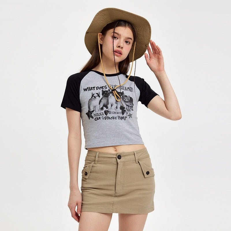 Cat T-Shirt Color Block – Raglan Sleeve, Cropped - MRC STORET-ShirtsMy StoreCat T-Shirt Color Block – Raglan Sleeve, CroppedMRC STORECJCS214354503CXFlower GrayL