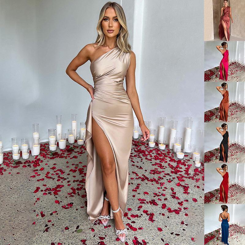 Elegant One - Shoulder Satin Dress - MRC STORETopMy StoreElegant One - Shoulder Satin Dress - MRC STOREMRC STORECJLY173739506FUApricotL