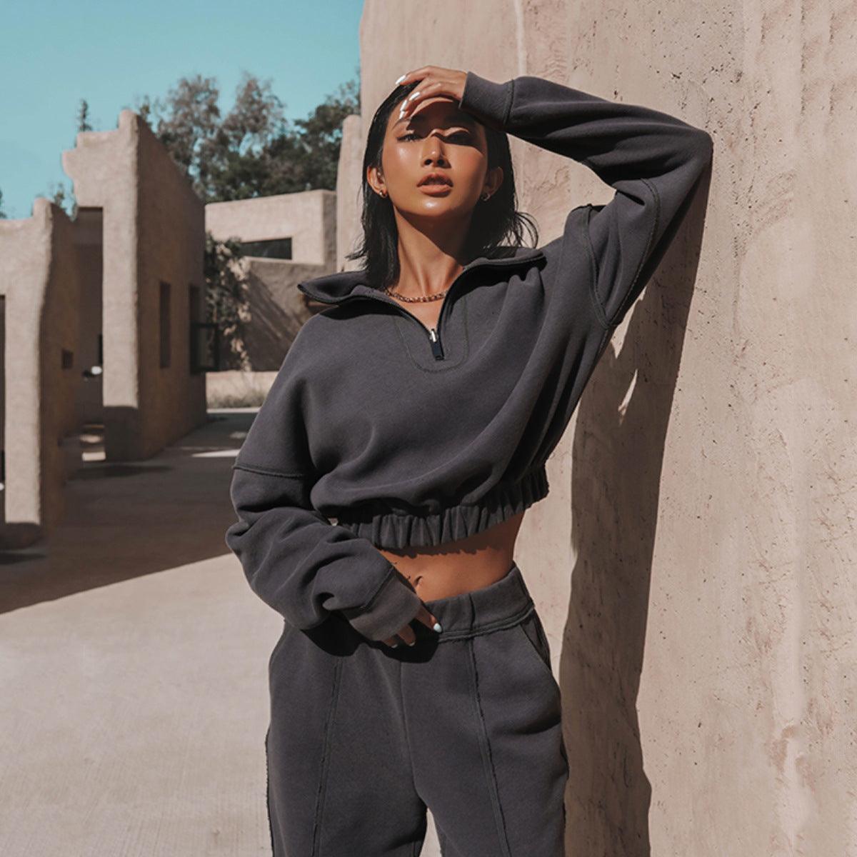 Turtleneck Zipper Sweatshirt – Loose Pants Set - MRC STORETopMy StoreLong Sleeve Turtleneck Zipper Sweatshirt with Loose Straight - Leg Pants - Stylish & Comfortable - MRC STOREMRC STORECJTZ208976903CXGreyL