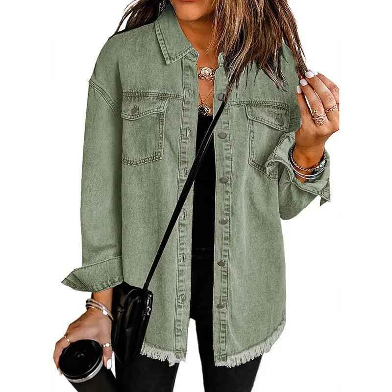 Denim Lapel Top – Casual Style - MRC STORETopMy StoreDenim Lapel Top – Casual StyleMRC STORECJYD210966720TGGreen2XL