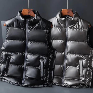 Shiny black down cotton fashion vest jacket for women, stylish top from My Store, visible with a smooth, glossy finish.