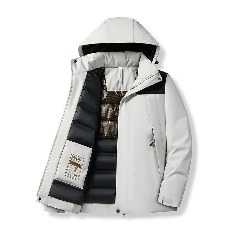 Winter Thermal Shell Jacket - MRC STORETopMy StoreA winter thermal shell jacket in solid white color with a hood, zipper, and pockets, designed for cold weather activities.MRC STORECJYD196657212LOBlack2XL