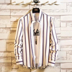 Slim Striped Cardigan Shirt - MRC STOREtopMy StoreSlim Striped Cardigan ShirtMRC STORECJXZ144988018RIWhite Red2XL
