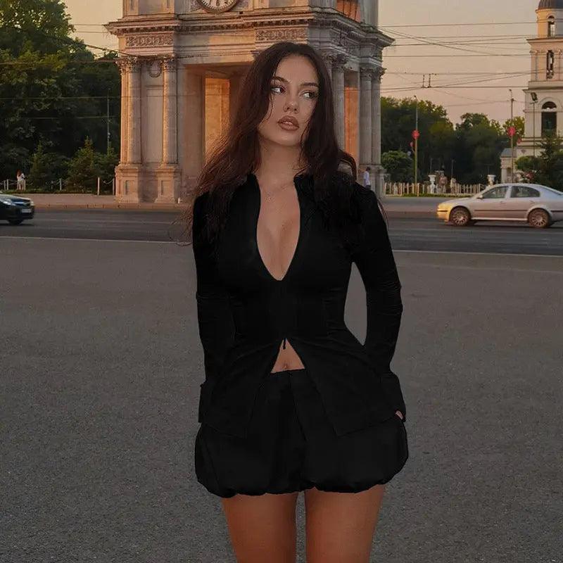 Trendy Long Sleeve Zipper Two Piece Set - MRC STORETopMy StoreTrendy Long Sleeve Zipper Two Piece Set - MRC STOREMRC STORECJLS211498218RIBlack K24J50898 SkirtL