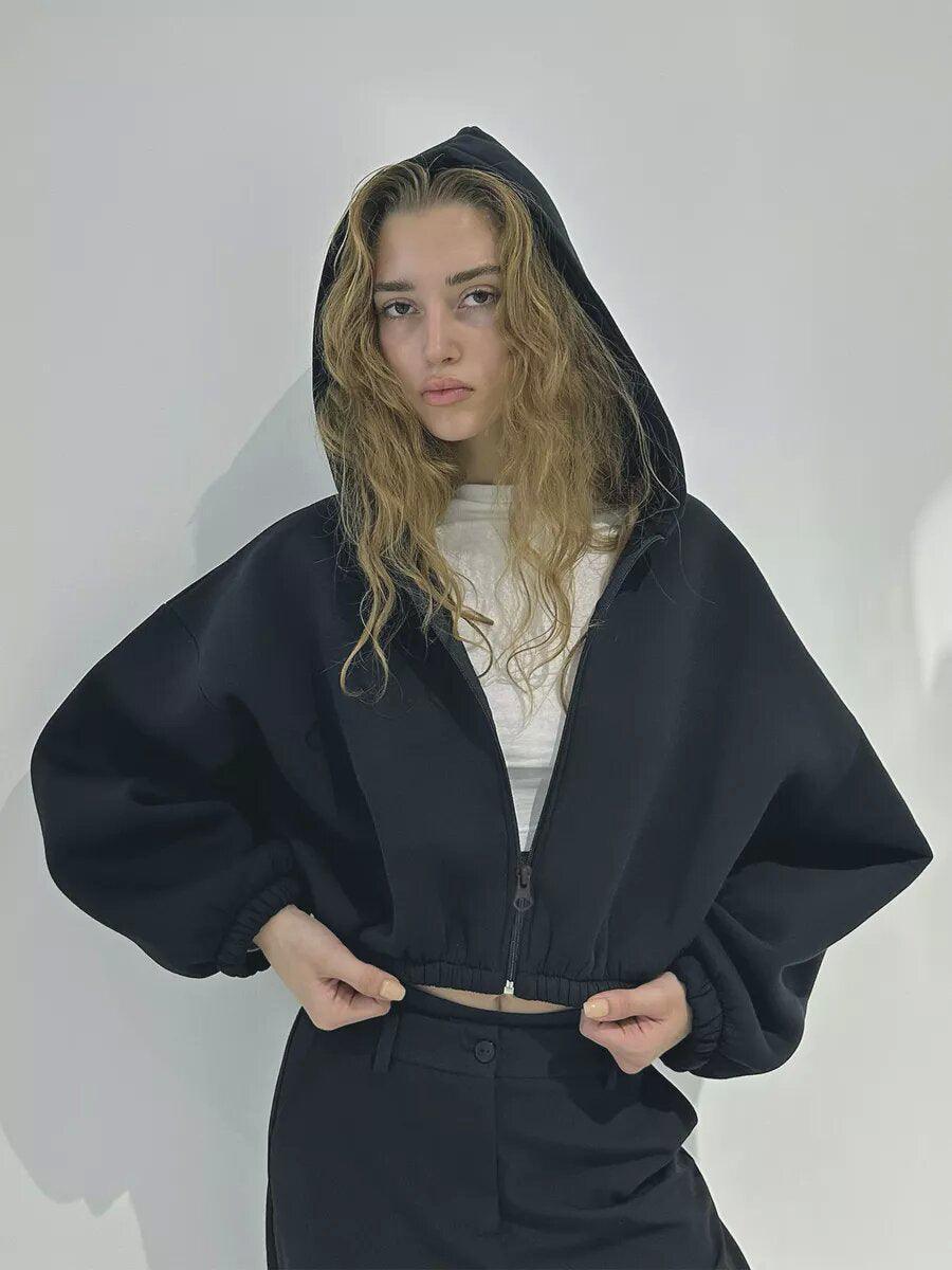 American Zippered Short Hoodie Jacket - MRC STORETopMy StoreAmerican Zippered Short Hoodie Jacket - MRC STOREMRC STORECJWY203201803CXBlackL