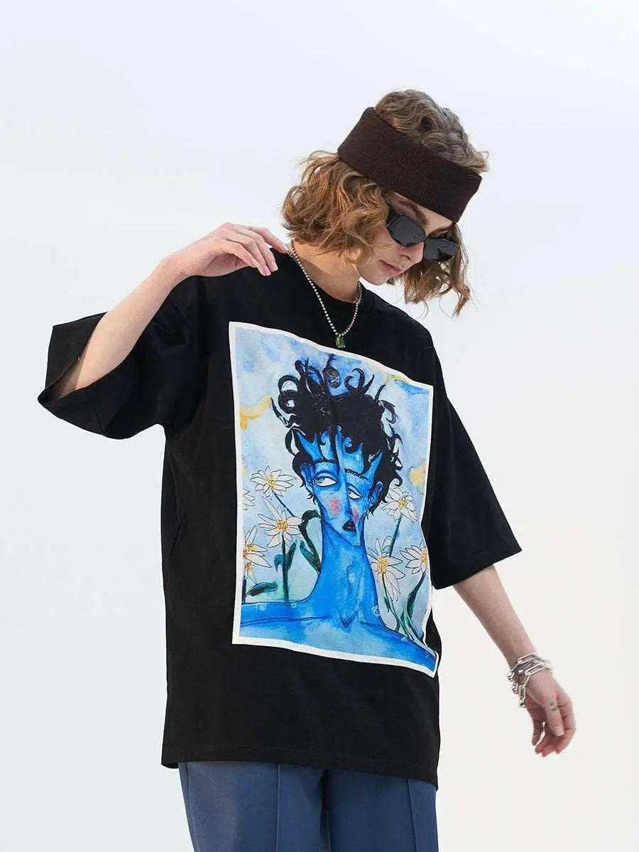 Blue Melancholic Portrait Satin Patch T-shirt - MRC STORETopMy StoreBlue Melancholic Portrait Satin Patch T-shirt - MRC STOREMRC STORECJYH115411103CXBlackL