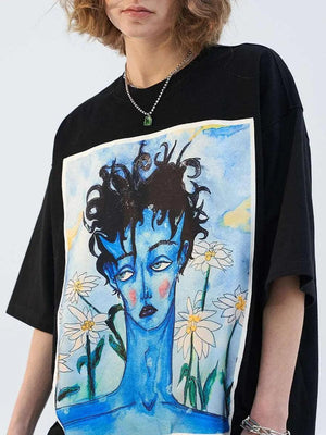 Blue Melancholic Portrait Satin Patch T-shirt - MRC STORETopMy StoreBlue Melancholic Portrait Satin Patch T-shirt - MRC STOREMRC STORECJYH115411103CXBlackL