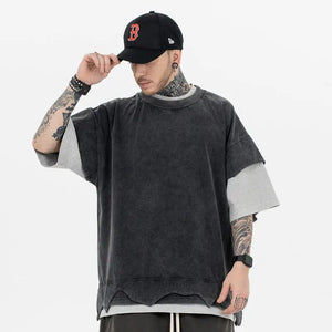 Distressed Retro Patchwork Vintage T-Shirt - MRC STORETopMy StoreDistressed Retro Patchwork Vintage T-Shirt - MRC STOREMRC STORECJYH206181602BYBlackL