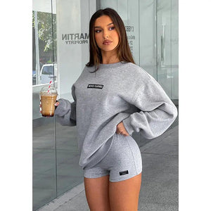 High Waist Printed Tight Shorts & Long Sleeve Top Set - MRC STORETopMy StoreHigh Waist Printed Tight Shorts & Long Sleeve Top Set - MRC STOREMRC STORECJLS211707003CXBlackL